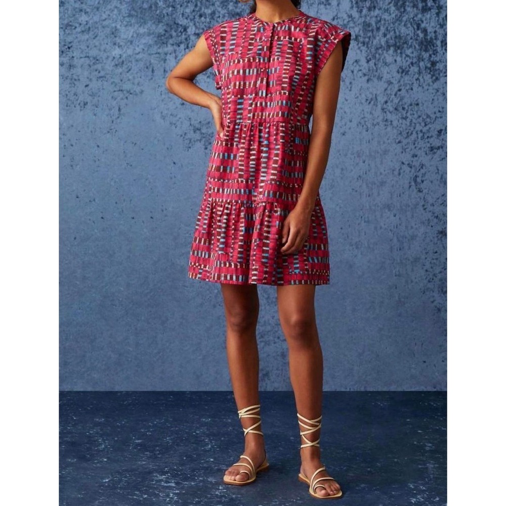 Marie Oliver Lachlan Berry Check Geometric Cotton Mini Dress Size XS Retail $320